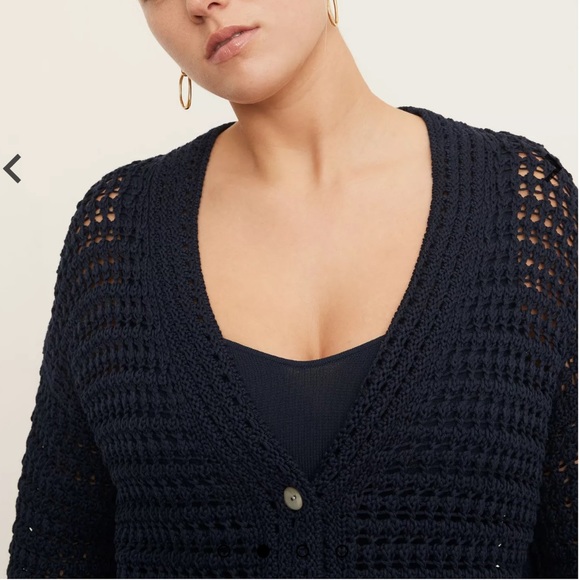 Vince Women's 100% Organic Cotton Crochet Cardigan Sweater Navy Blue XL - Picture 3 of 15
